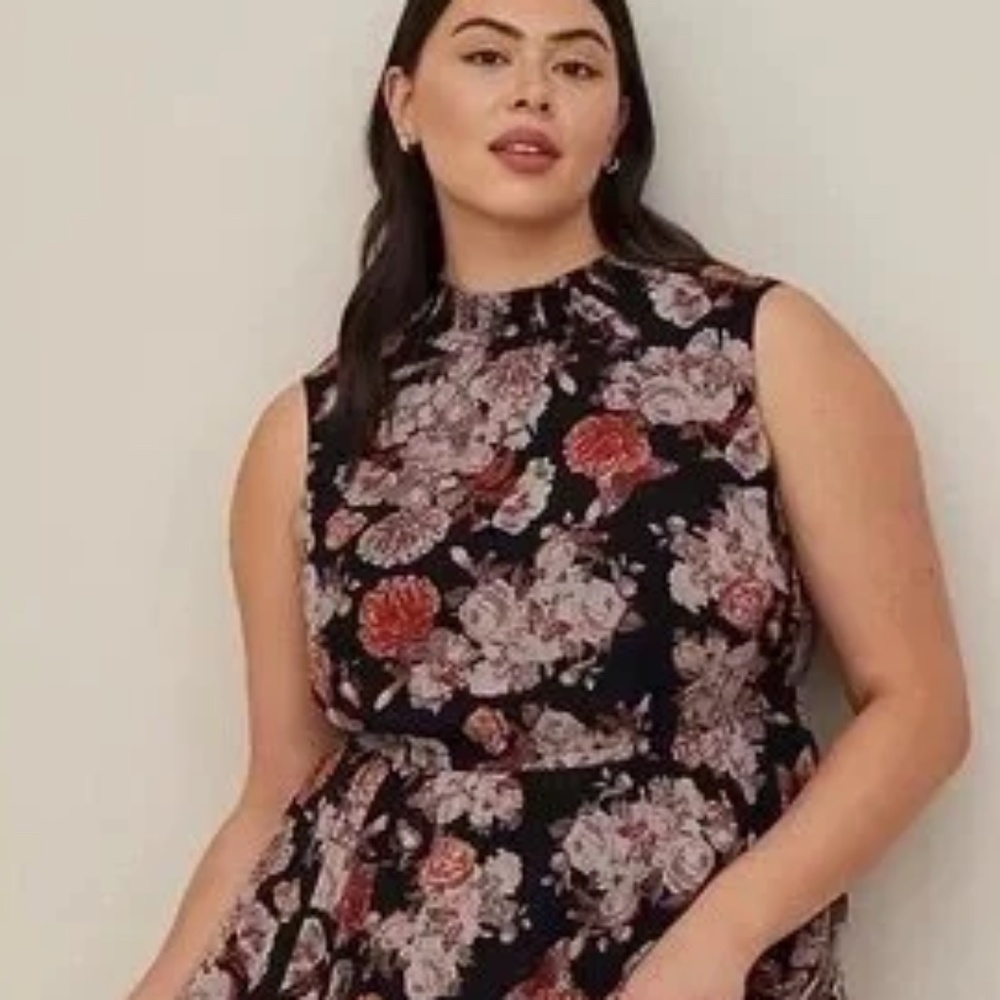Torrid FLoral Gauze Midi Mock Neck Dress Size 3X